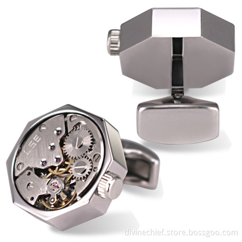 Factory Custom Men's Steampunk Cufflinks, Stainless Steel Watch Cufflinks For Mens Shirts